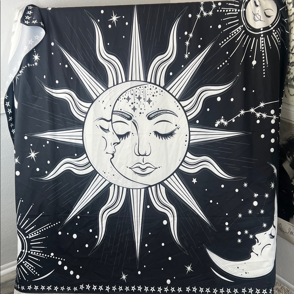 Black and White Sun & Moon Tapestry Wall Large